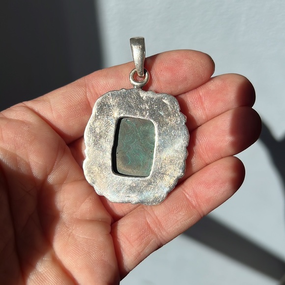 Sterling Silver 925 Malachite Chrysocolla XL Large Heavy Handmade Unique Pendant - Picture 3 of 3
